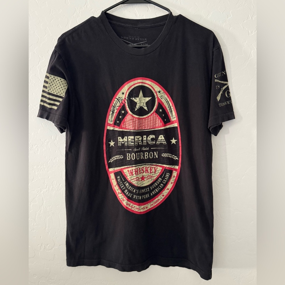 Grunt Style Merica Bourbon Whiskey Graphic Tee M Black Patriotic USA Shirt